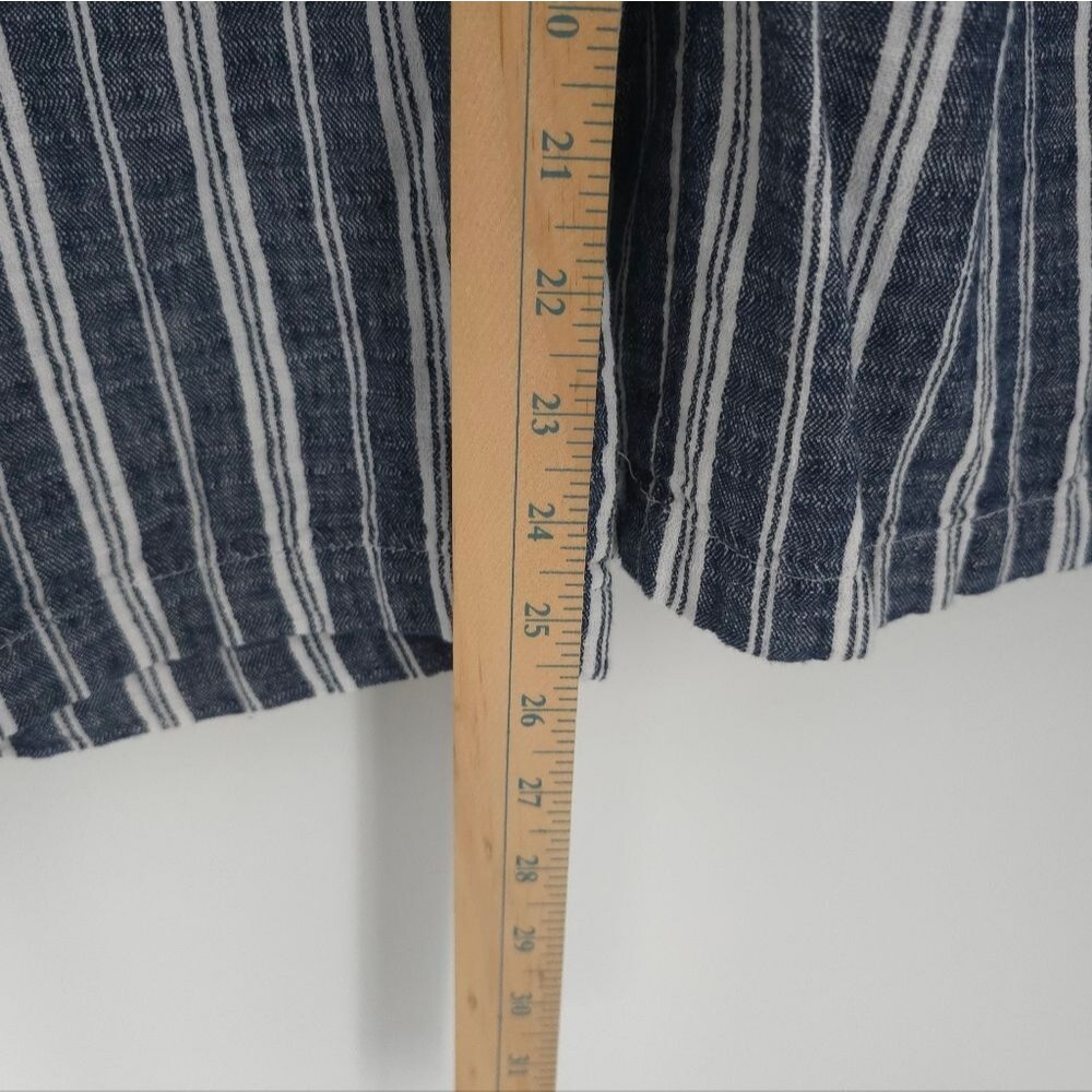 Old Navy Linen Cotton Wide Leg Pants Striped Pull-On Pockets Blue White Large - Picture 12 of 14